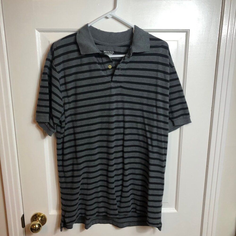Grey with Black Stripes Merona Men's Polo Large